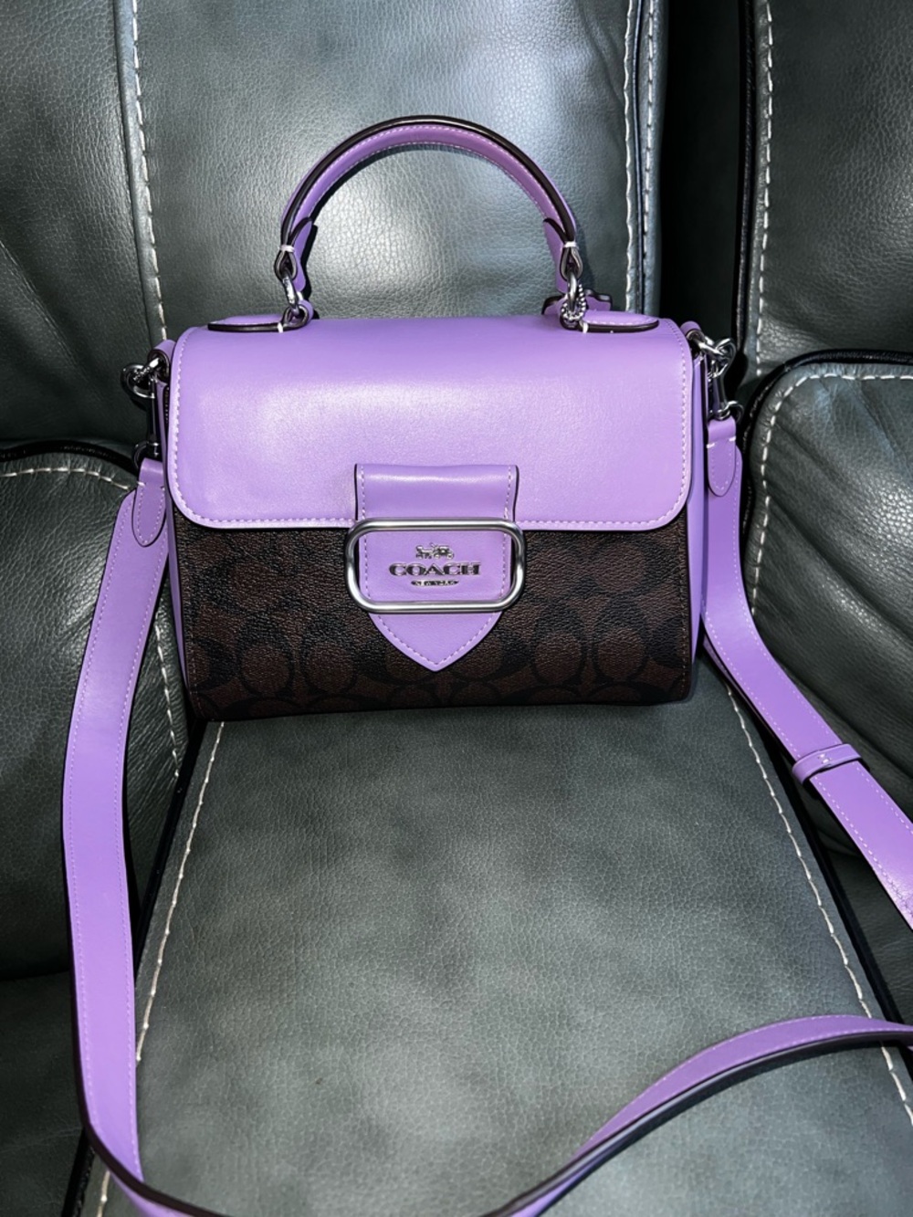Coach Purple Leather & Signature Brown Crossbody Satchel